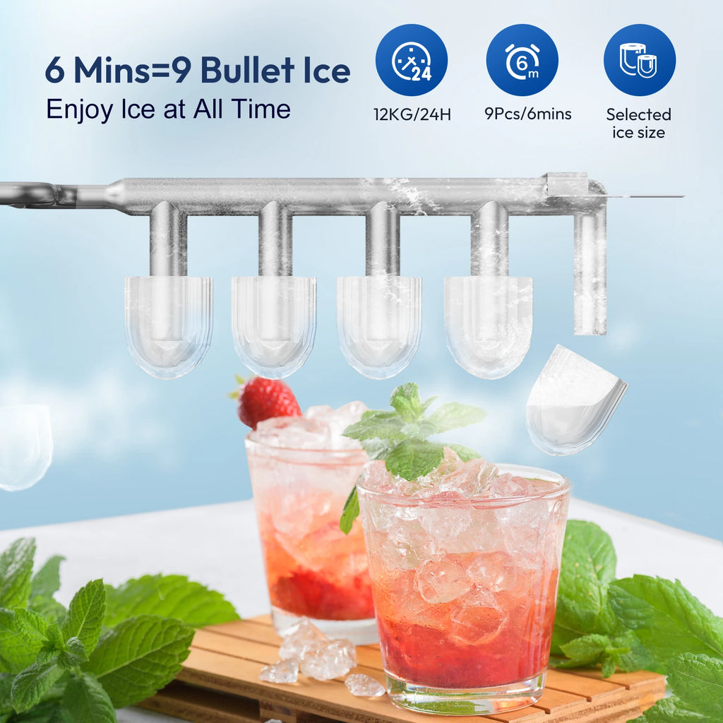 LOEFME 1.4L Ice Maker 12kg/24h Portable Ice Maker 6 Mins 9pcs Ice Cubes Self-Cleaning with Scoop for Home Cafes Camping