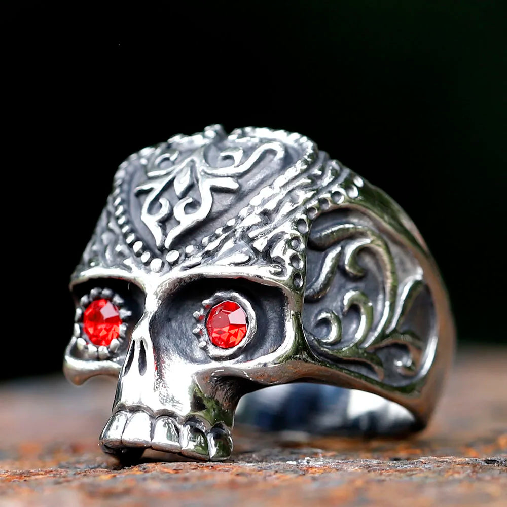 Gothic Calvarium Skull Hand Ring Motorcycle Band — Titanium