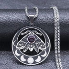 Witch Luna Moth Crescent Necklace for Women Men Stainless Steel Gothic Insect Moon Phase Chain Aesthetic Jewelry colar