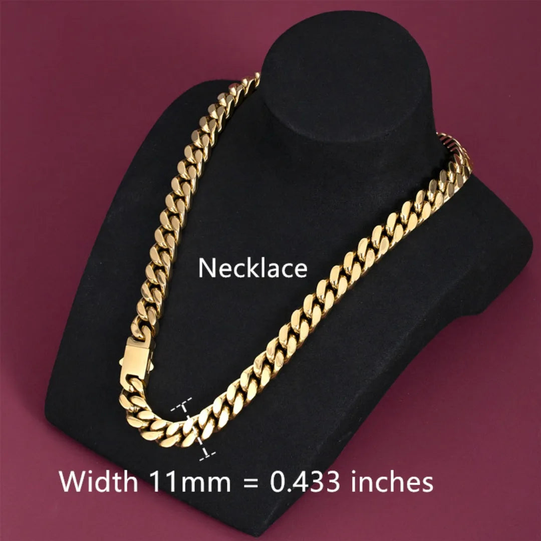 ULJ Hip-Hop Jewelry Men and Women Stainless Steel Miami Cuban Link Street Rapper Necklace Waterproof Chain