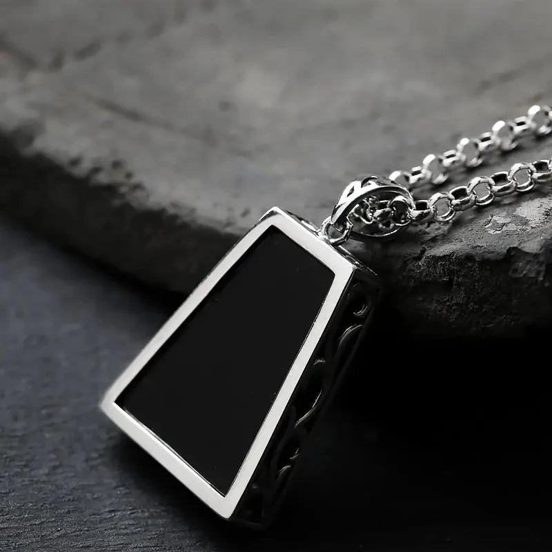Geometric Retro Pendant Necklace — Two-Tone Chain, 45cm