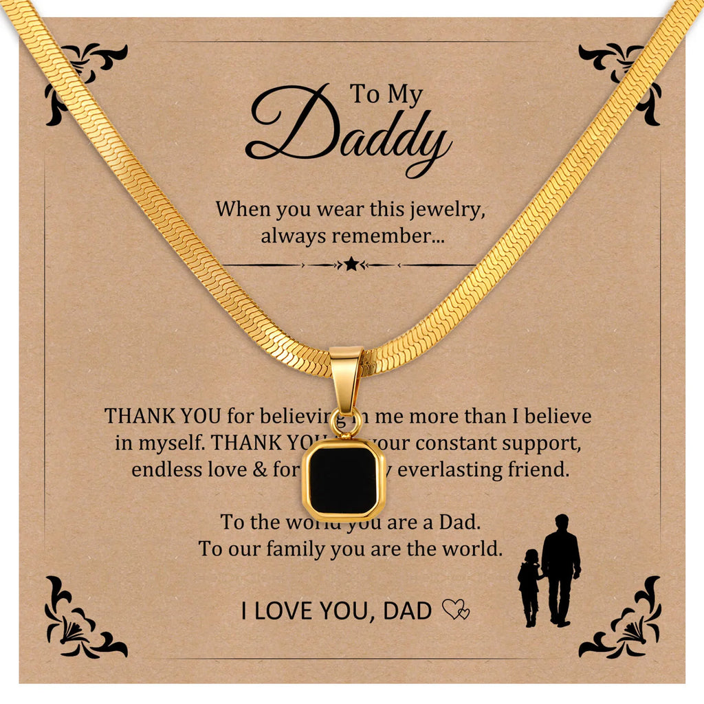 Vnox Geometric Square Natural Stone Pendant Necklace for Men, Gold Silver Color Stainless Steel Blade Chain, Trendy