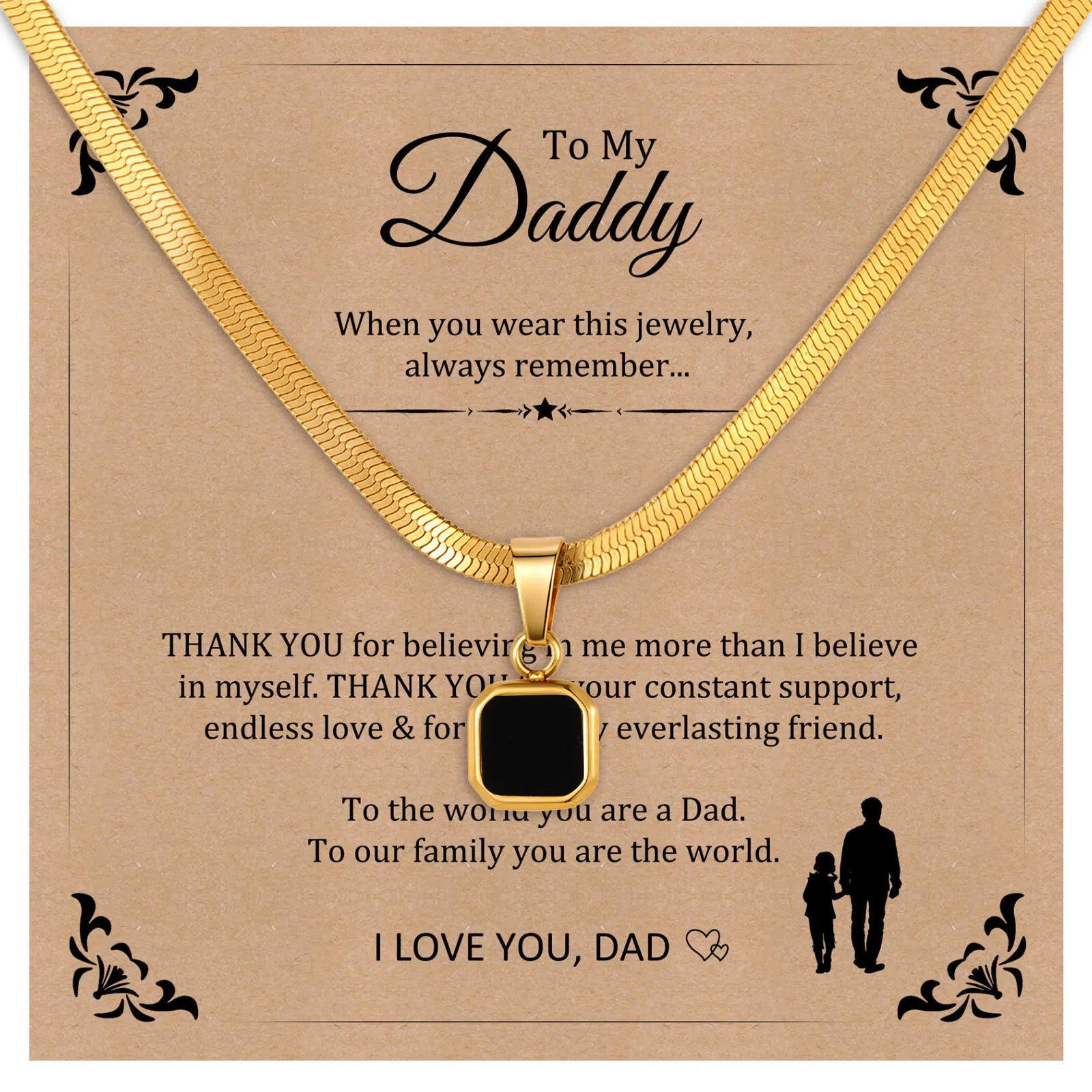 Vnox Geometric Square Natural Stone Pendant Necklace for Men, Gold Silver Color Stainless Steel Blade Chain, Trendy
