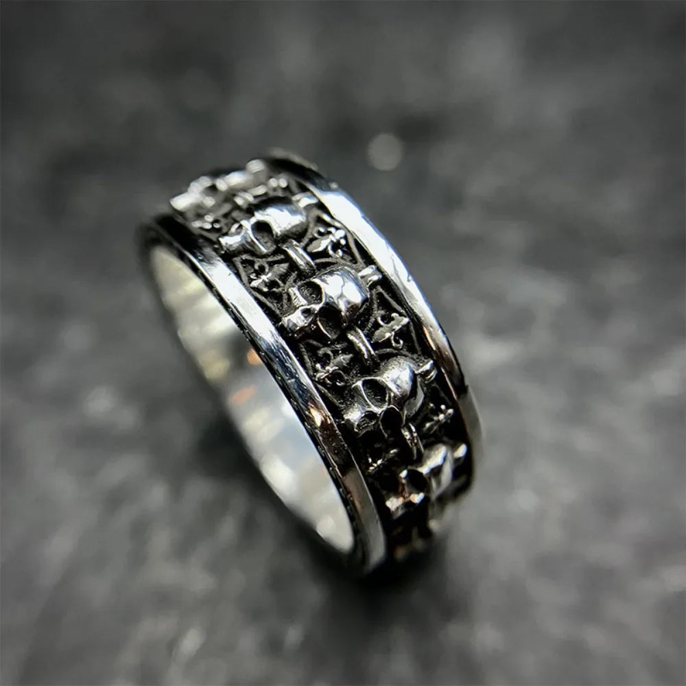 Vintage Gothic Hip-hop Punk Skull Open Ring Men and Women Fashion Trend Role-playing Props Finger Ring Party Popular
