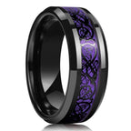 Fashion 8mm Stainless Steel Celtic Dragon Rings For Men Inlay Purple Carbon Fiber Rings Wedding Band Jewelry Birthday Gifts
