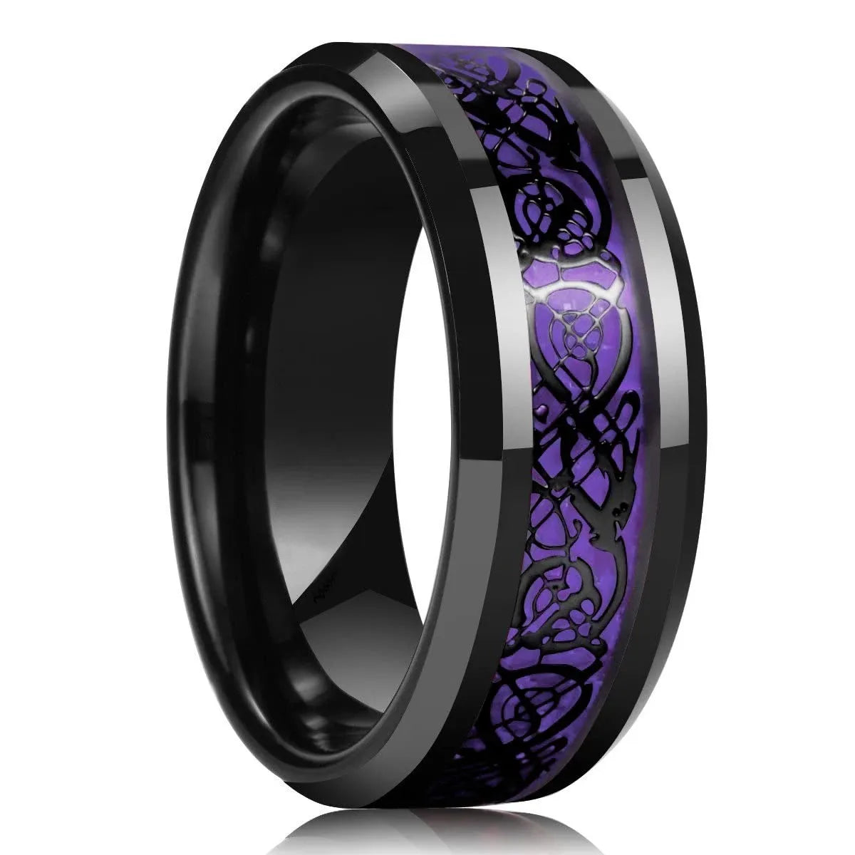 Fashion 8mm Stainless Steel Celtic Dragon Rings For Men Inlay Purple Carbon Fiber Rings Wedding Band Jewelry Birthday Gifts