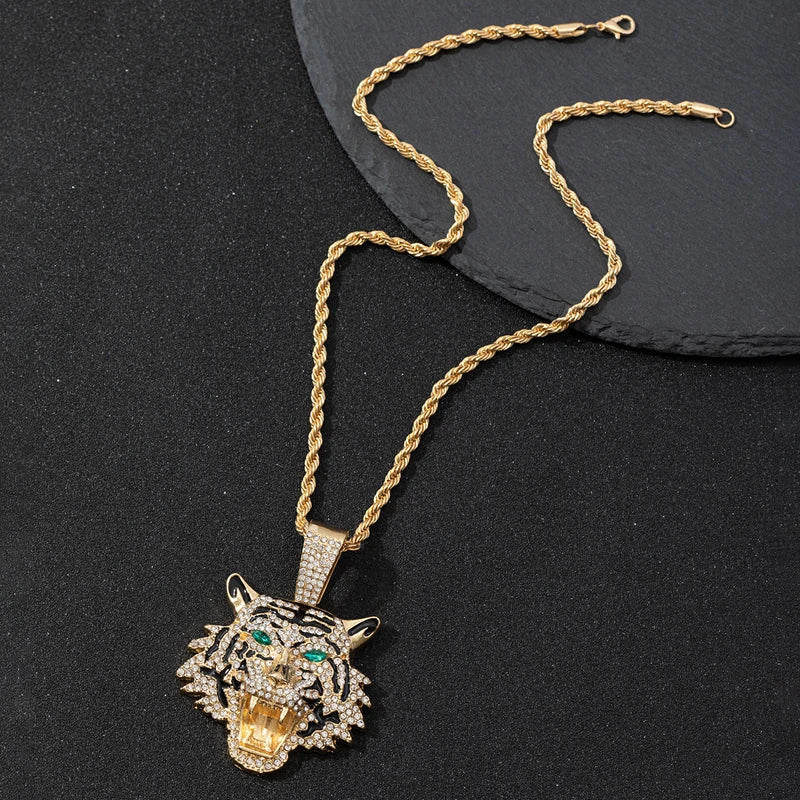 Iced Out 3D Tiger Cuban Pendant — Gold