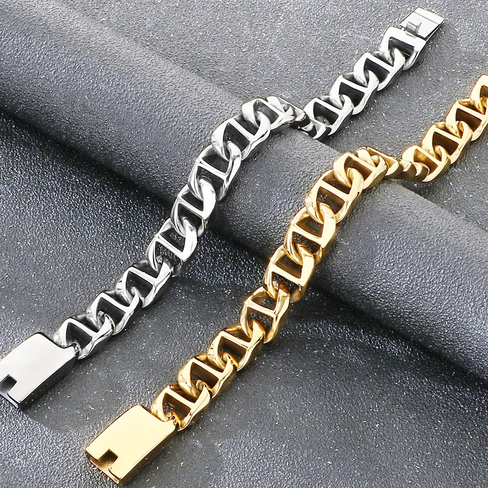 Cool Bracelet for Man 13MM Wide Men's Stainless Steel Link Chain Bracelets Biker Jewelry Hip Hop Charms for Boys