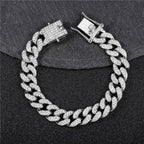 Sparkling Cuban Link Chain Bracelet - Golden Tone Stainless Steel, Rhinestone - Encrusted Hip Hop Bling for Guys