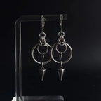 Gothic Rivet Tassel Double Ring Dangle Earrings — Stainless Steel
