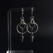 Gothic Punk Rivet Tassel Double Ring Dangle Earrings 304 Stainless Steel Hoop Earrings for Men Women Rock Hip-hop Street Jewelry