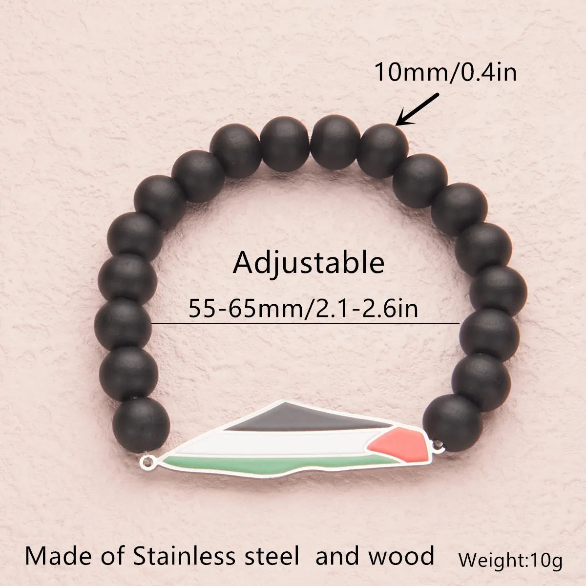 Palestine Flag Steel Bracelet Beaded Hand