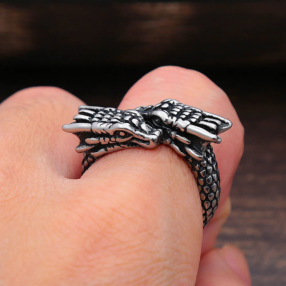 Double Headed Dragon Ring — Stainless Steel