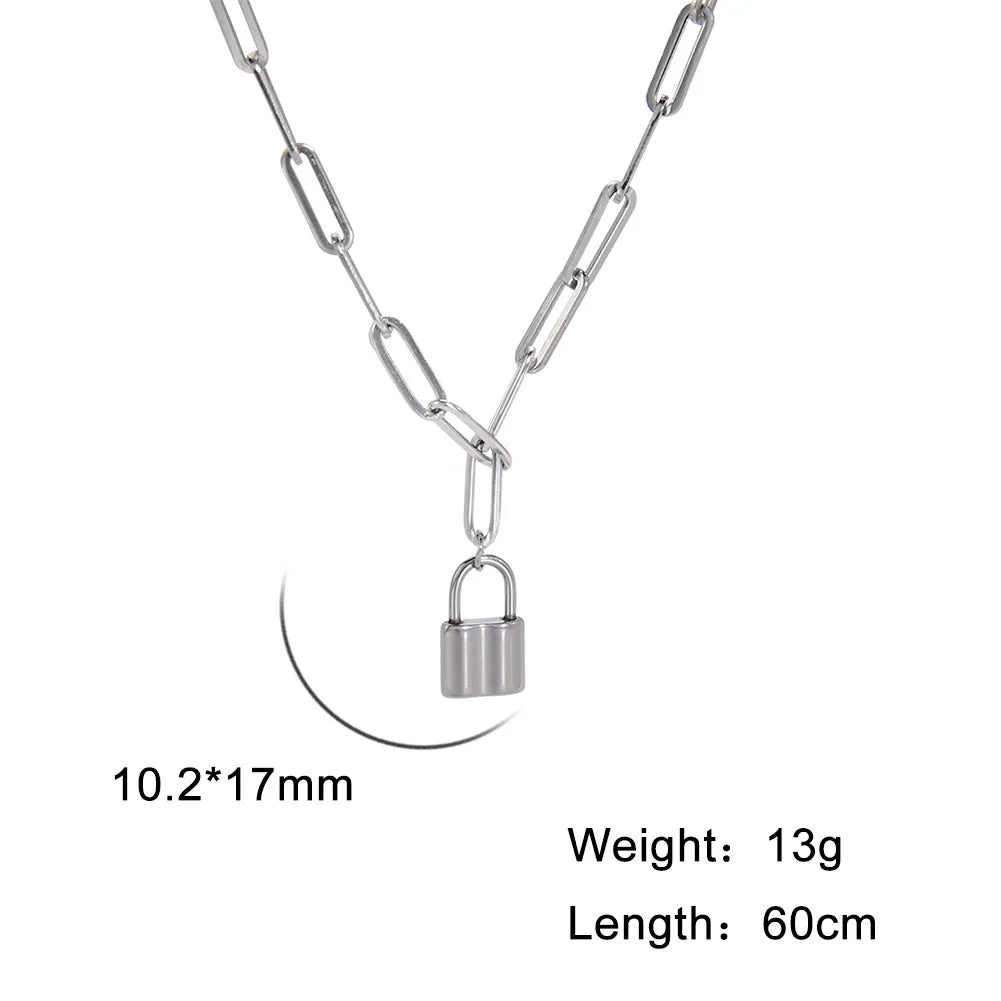 My Shape Fashion 2 Layers Lock Pendant Necklace for Men Punk Stainless Steel Clip Link Chain Necklaces Choker Male Party Jewelry