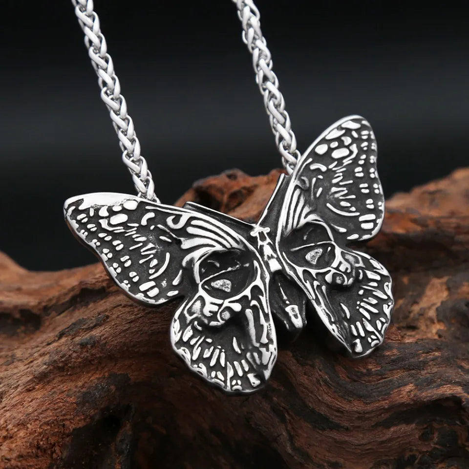 Butterfly Skull Pendant Necklace — Stainless Steel