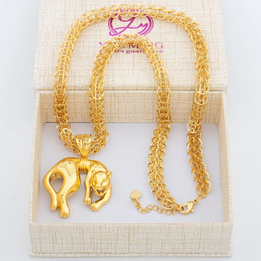 Crocodile Pendant 18K Luxury Gold Color Neclace Chain Dubai Jewelry Fashion African Gold Plated Statement Pendant Set Daily Wear