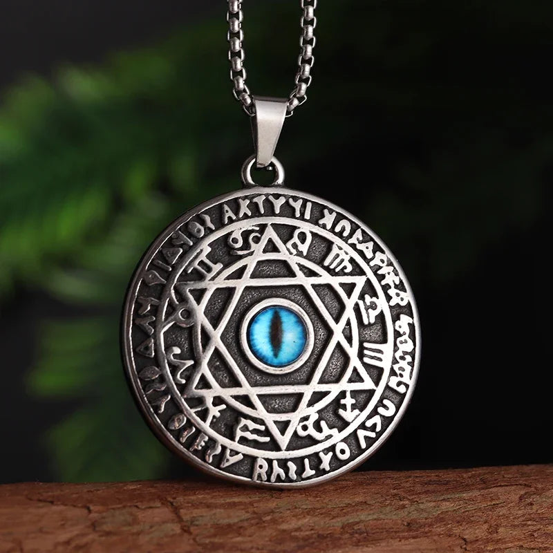Stainless Steel Solomon Religious Seven Archangels Compass Pendant Necklace Men's Retro Lucky Amulet Jewelry