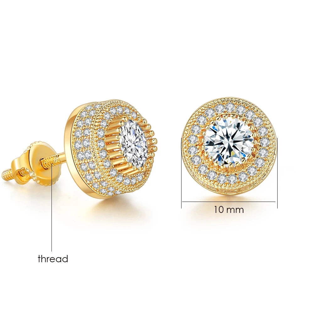 Iced Out Round CZ Piercing Stud Earrings for Men and Women
