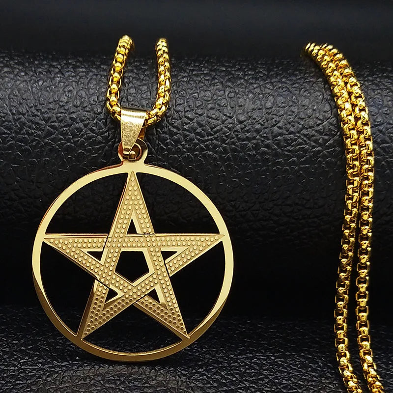 Pentagram Pendant Necklace — Gold Stainless Steel