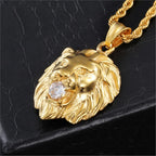 Gold Iced Out Lion Pendant Necklace CZ