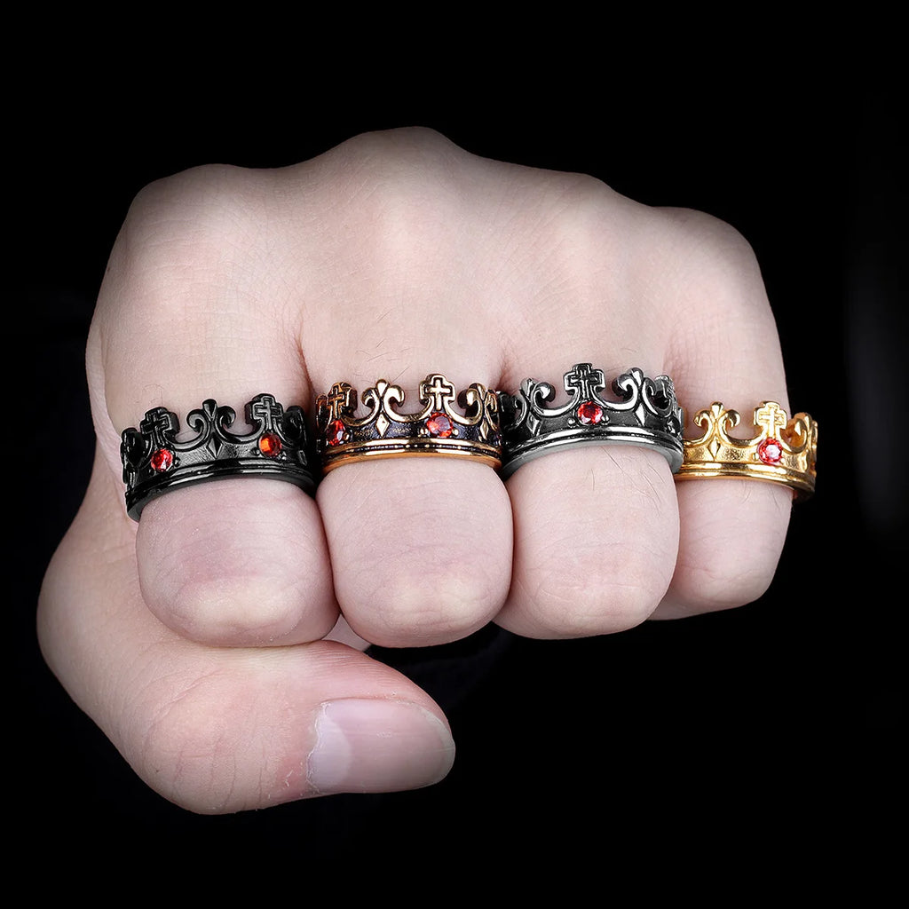 Royal Crown Ring with Red Rhinestones — Stainless Steel