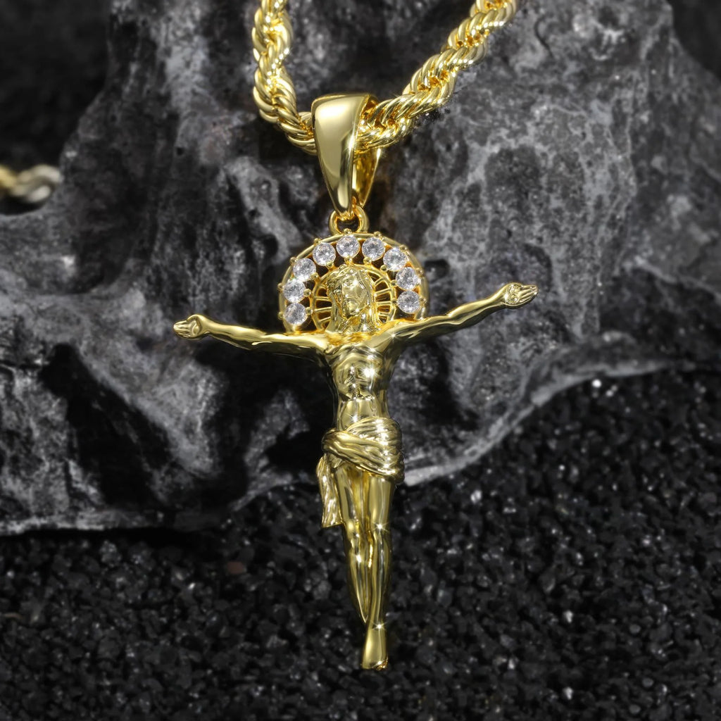 9999 24K genuine gold classic men and women mainstream diamond cross necklace couple exclusive cross pendant
