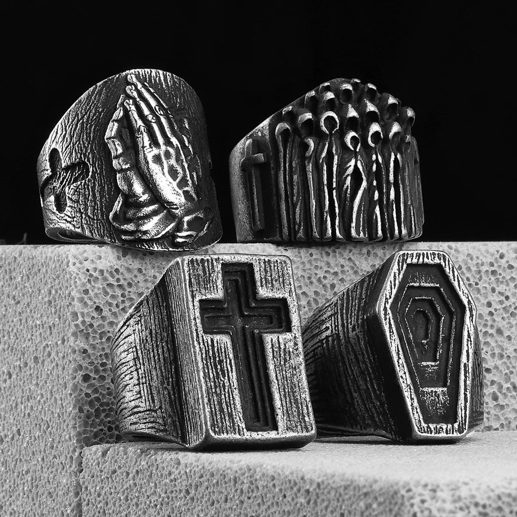 Black Cross Bible Ring — Stainless Steel