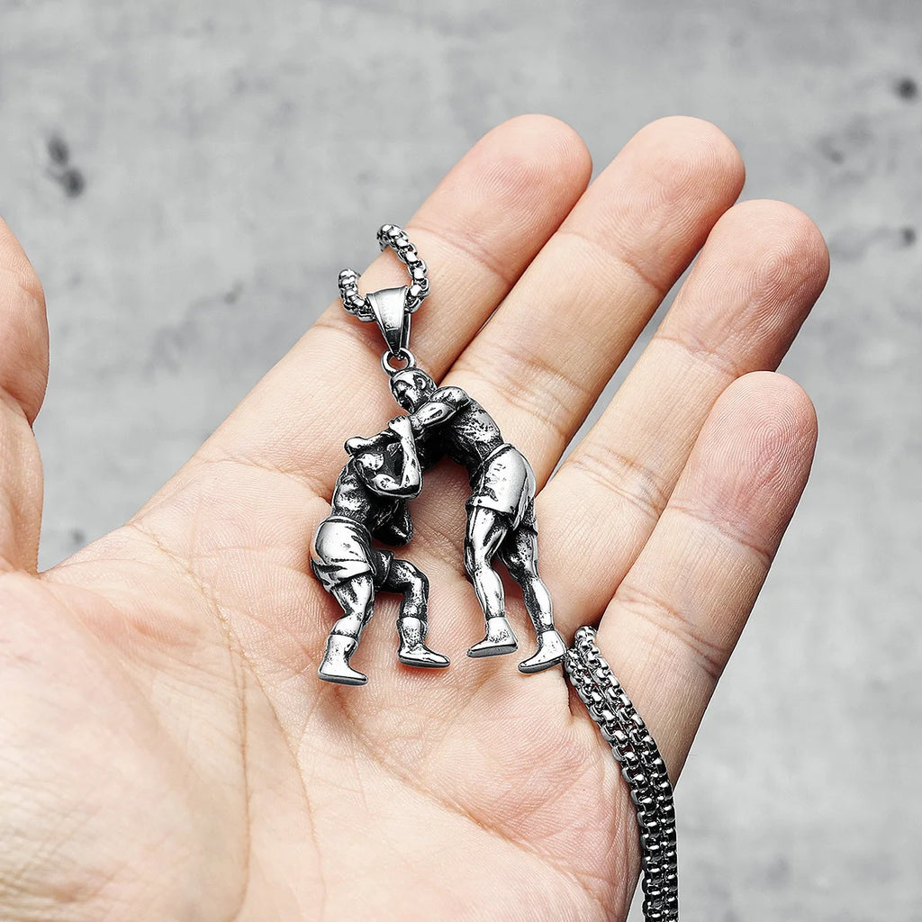 Kung Fu Combat Fight Pendant Necklace — Stainless Steel