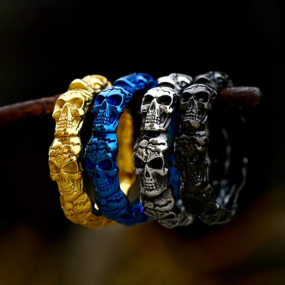 Unique Vintage 316L Stainless Steel Skull Ring For Men Punk Fashion Colorful Skull Rings Couples Biker Jewelry Gifts