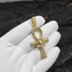 Gold Cross Ankh Pendant Necklace Iced Out 18K