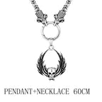 Fallen Angel Wings Skull Pendant Necklace — Stainless Steel