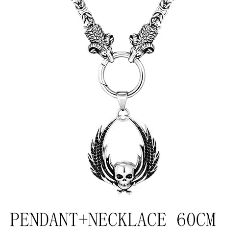 Fallen Angel Wings Skull Pendant Necklace — Stainless Steel
