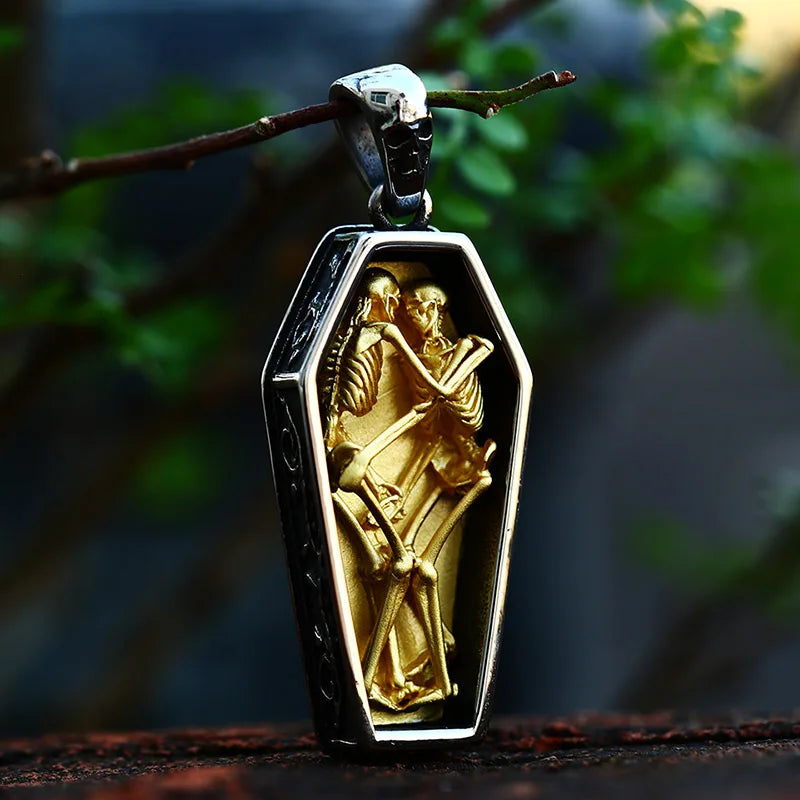 BEIER 2022 New Creative Designs Double mixed color Skull Coffin Necklace Pendant For Men Women Gothic Punk Jewelry Dropshipping