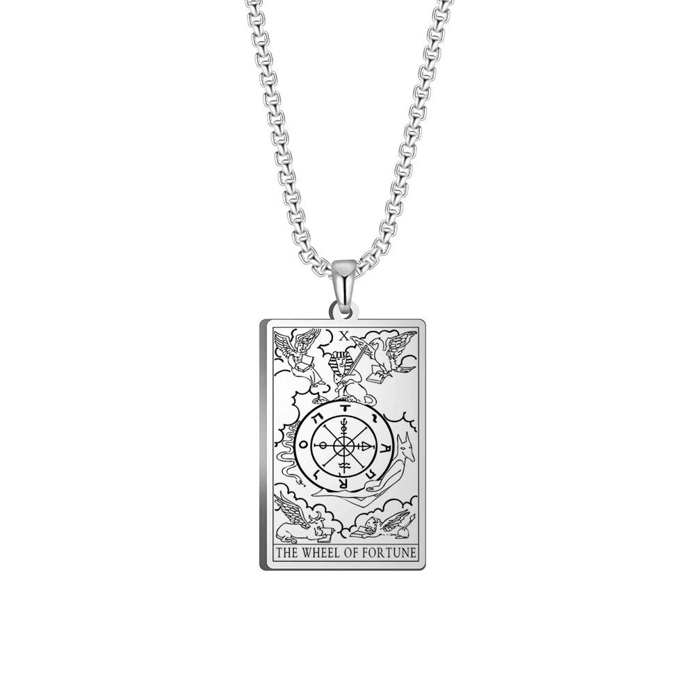 Dawapara The Major Arcana Tarot Cards Vintage Amulet Pendant Necklaces Box Chain Men Jewelry Stainless Steel Golden