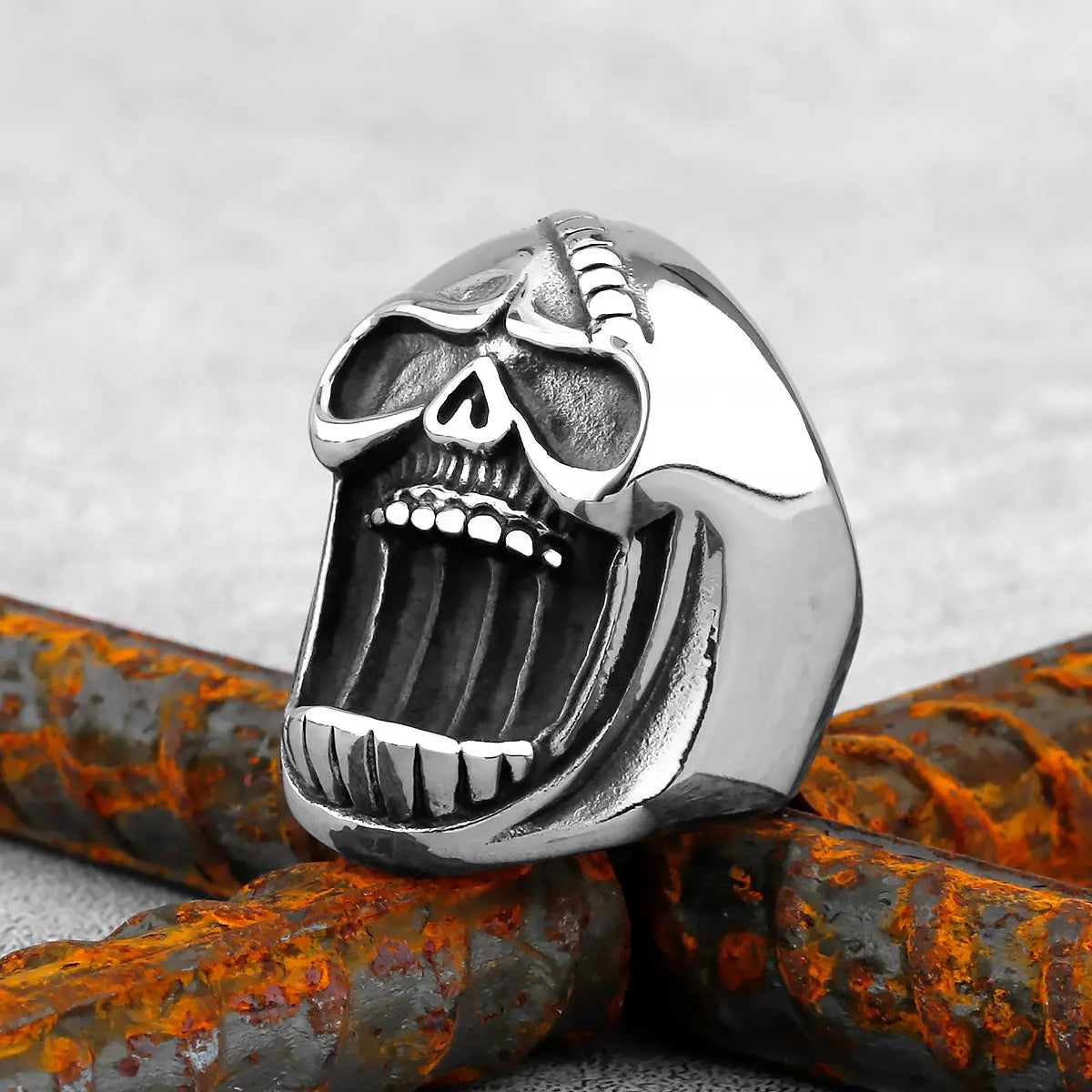 High Polish Heavy Skull Ring — Two-Tone