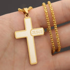 Jesus Cross & Saint Benedict Pendant Necklace — Stainless Steel
