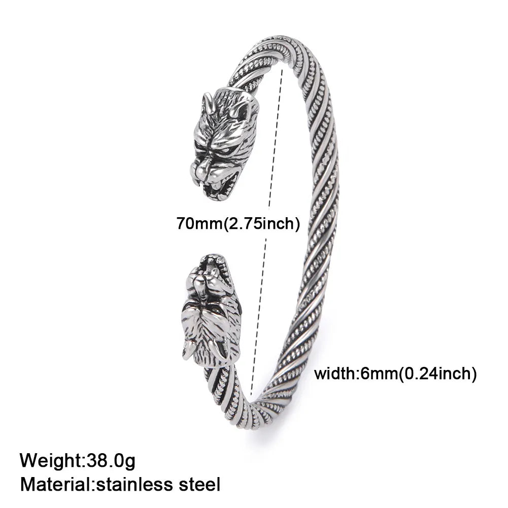My Shape Viking Animal Cuff Bangles for Men Punk Wolf Lion Leopard Skeleton Stainless Steel Bracelet Nordic Vintage