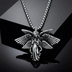 Classic Vintage Angel Wings Pendant Necklace for Men, Stainless Steel Seraph Prayer Necklace, Hip Hop Punk Jewelry