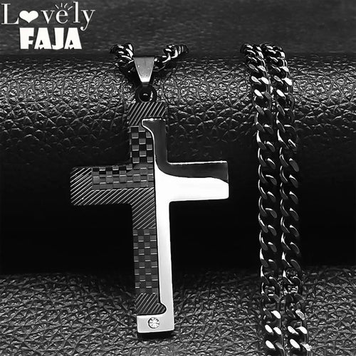 Cross Crucifix Black Pendant Goth Biker Punk Crystal