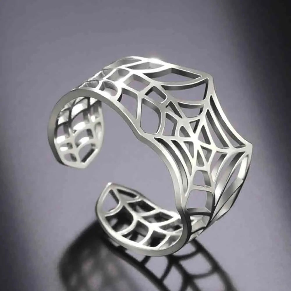 My Shape Punk Spider Ring Stainless Steel Adjustable Open Finger Rings Animal Fashion Jewelry Women Men  Teen Halloween Gift