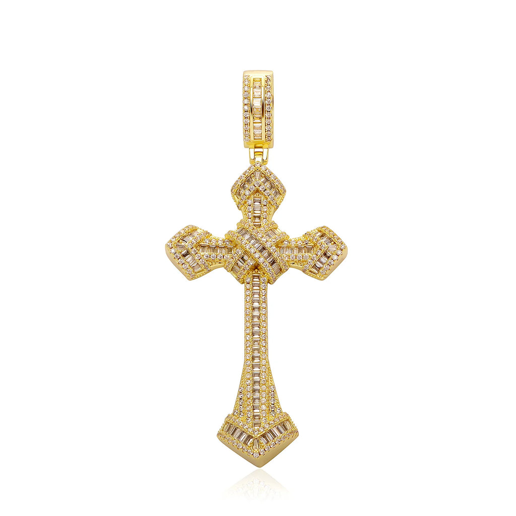 Iced Out Cross Pendant Necklace with Chain Type Options