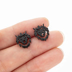Crown Lion Head Stud Earrings — Hollow Cutout, Stainless Steel
