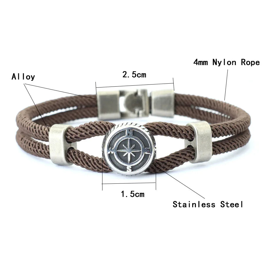 New Compass Braslet Viking Nautical Rope Braslet Fashion Mens Bracelet Antique Pulsera Hombre Armband Herren Wrap