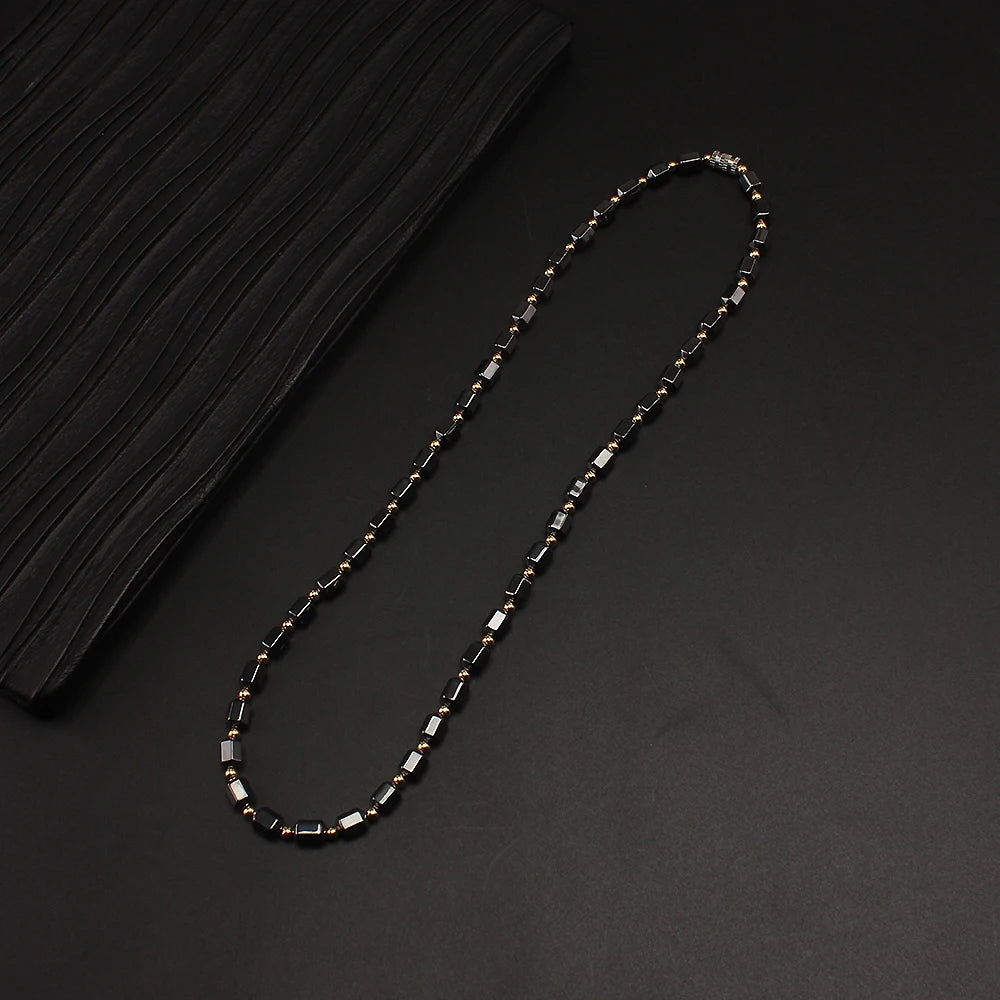 Black Hematite Gold Spacer Bead Necklace — Two-Tone