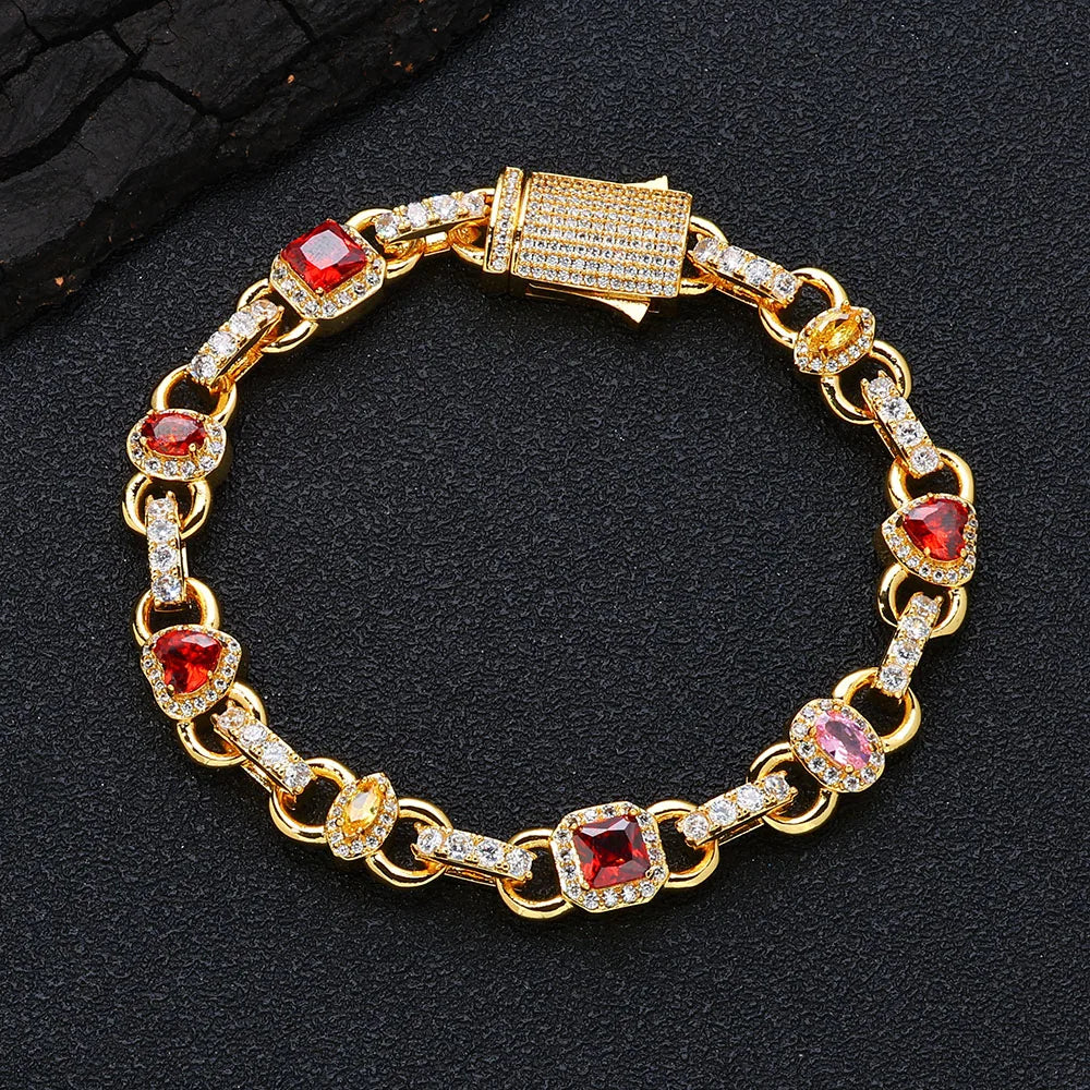 Gold Iced Out Heart Cuban Chain Necklace Colorful
