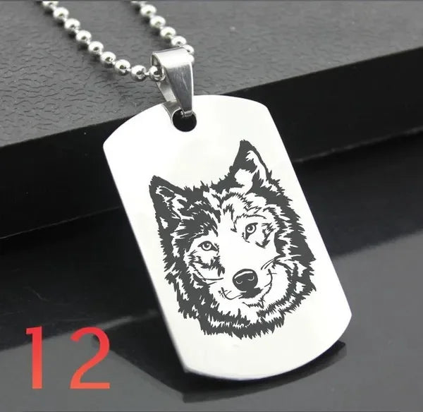 Wolf Dog Tag Pendant Necklace — Stainless Steel