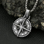 Viking Compass Stainless Steel Pendant Necklace