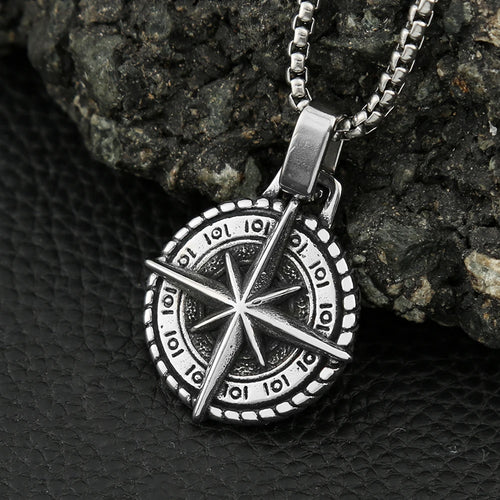 Viking Compass Stainless Steel Pendant Necklace