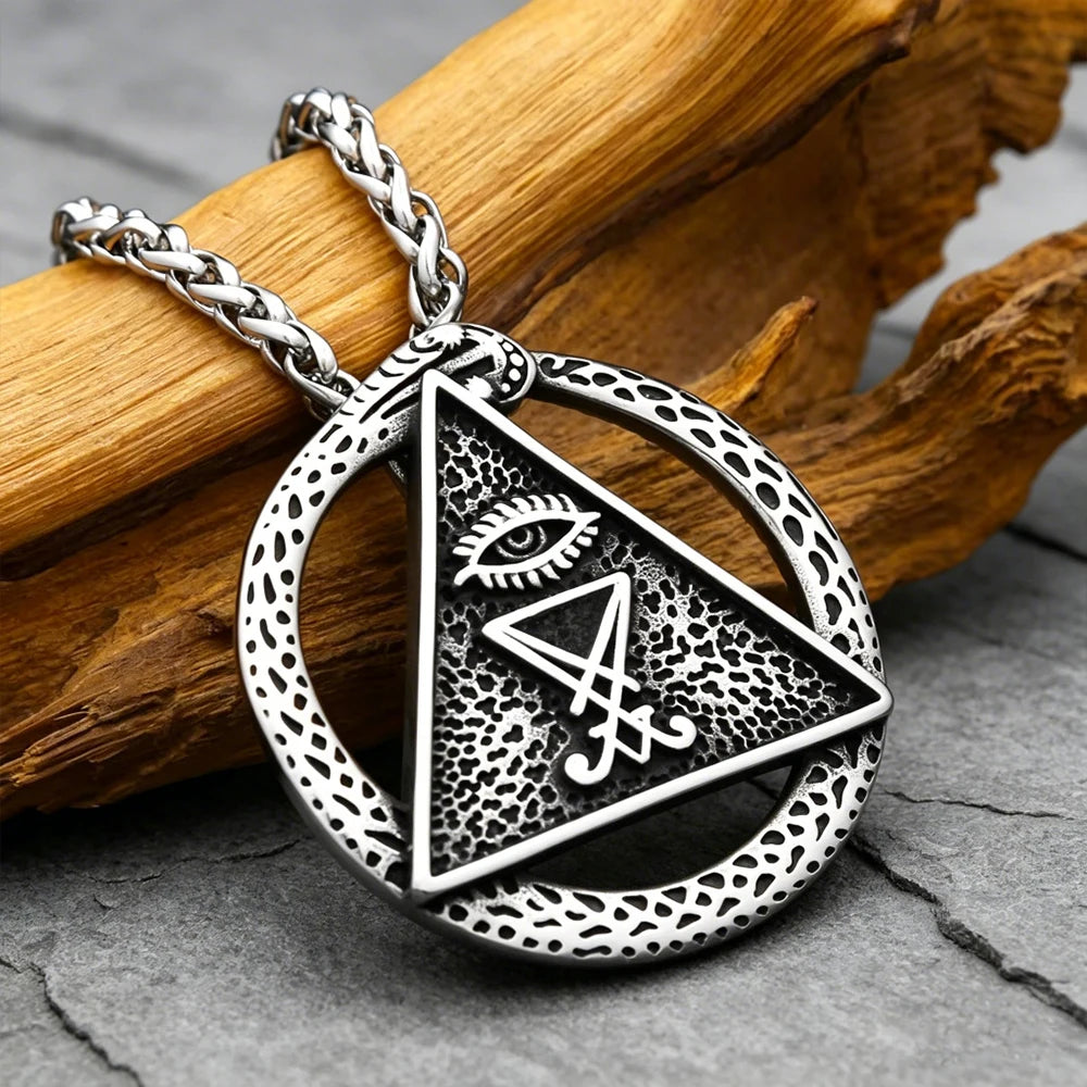 Ouroboros Triangle Eye Pendant Necklace — Amulet, Stainless Steel