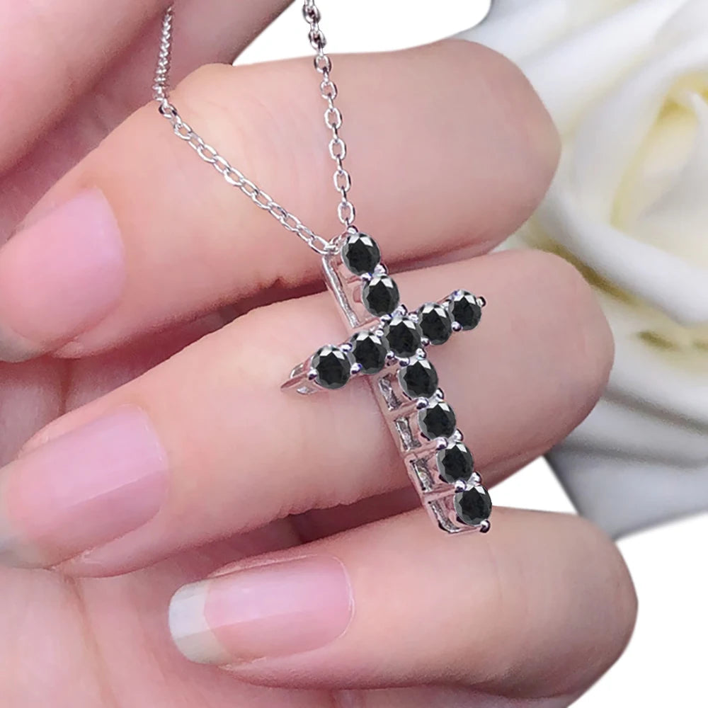 Serenity 3mm 4mm 5mm Black Moissanite Cross Pendant Necklace For Women Men 100% S925 Sterling Silver Jesus Neck Chain